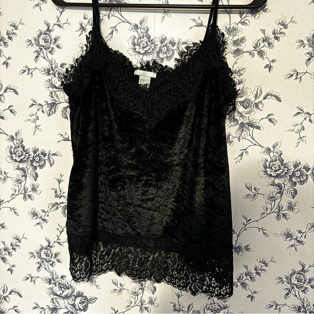 H&M Black Velvet and Lace Cami Top